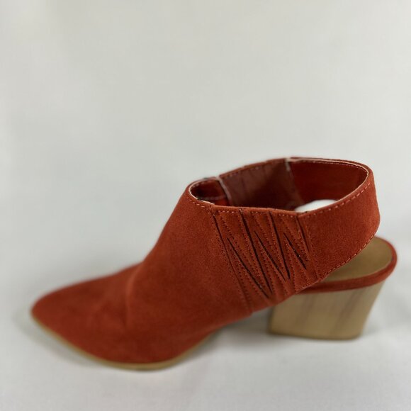 Qupid pointed toe chunky wood heel brick fox open back bootie womans sz 6 - Picture 6 of 12